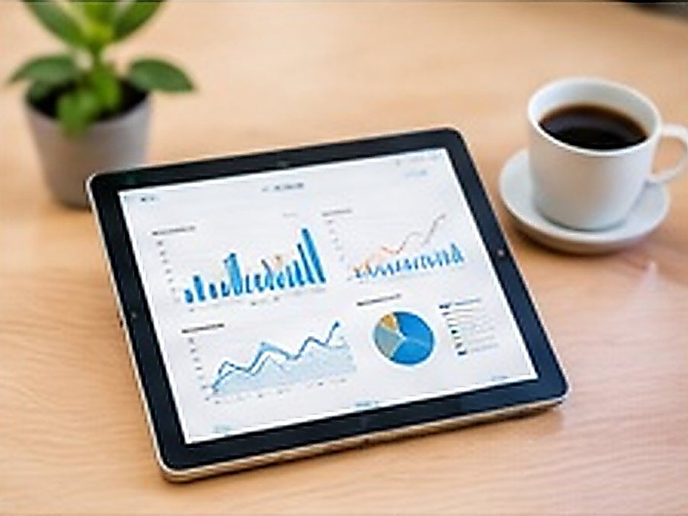 Tablet showing financial charts on a desk